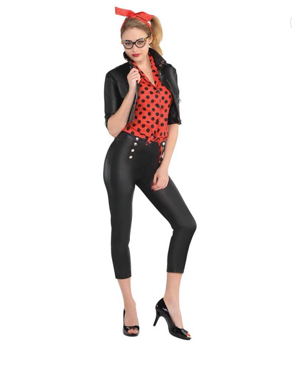 Amscan Red Polka Dot Blouse with Black Cropped Pants and Jacket